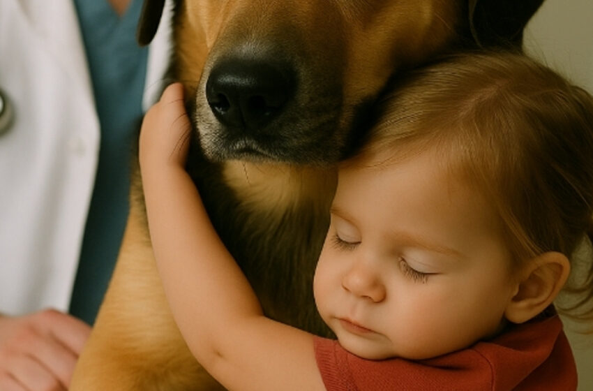 Bir bebek, sadece birkaç saati kalmış, ölmekte olan bir köpeğe sarıldı. Üç saat sonra, bir veteriner inanılmaz bir duyuru yaptı