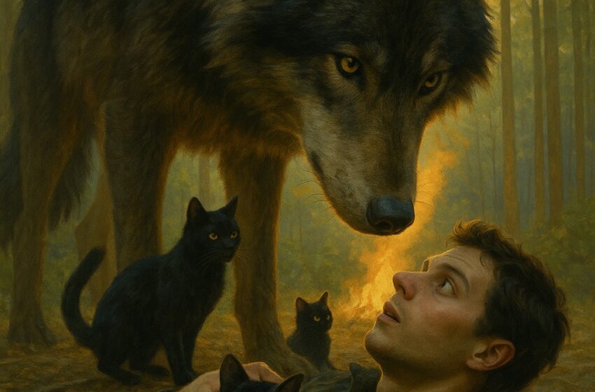  תייר אבוד חשב שזאב רעב יטרוף אותו חי: הזאב התקרב באיטיות, הניח את כפותיו על חזהו, החל לרחרח את פניו וצווארו, ואז עשה משהו בלתי צפוי